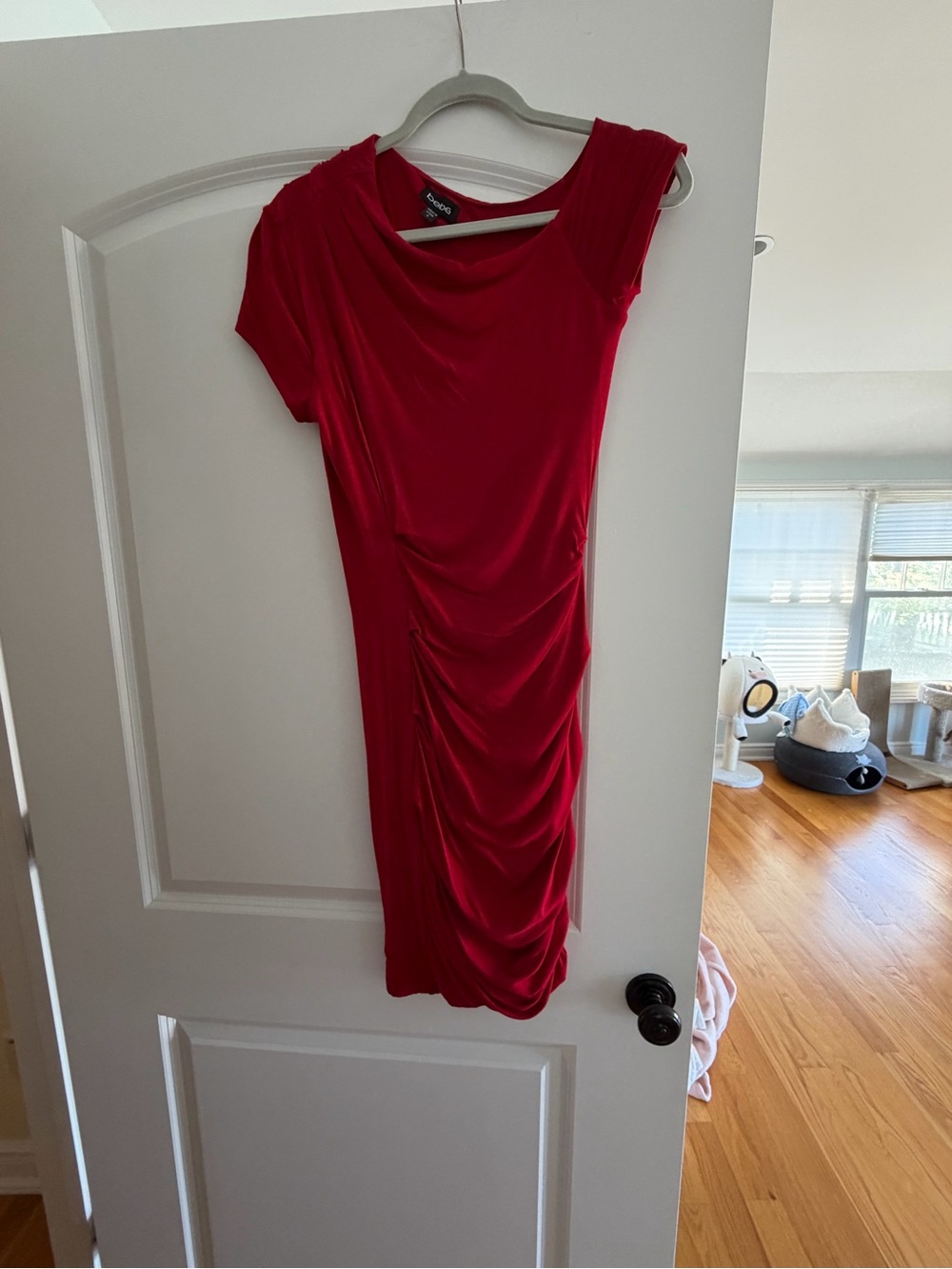 bebe One-Shoulder Red Ruched Cocktail Dress